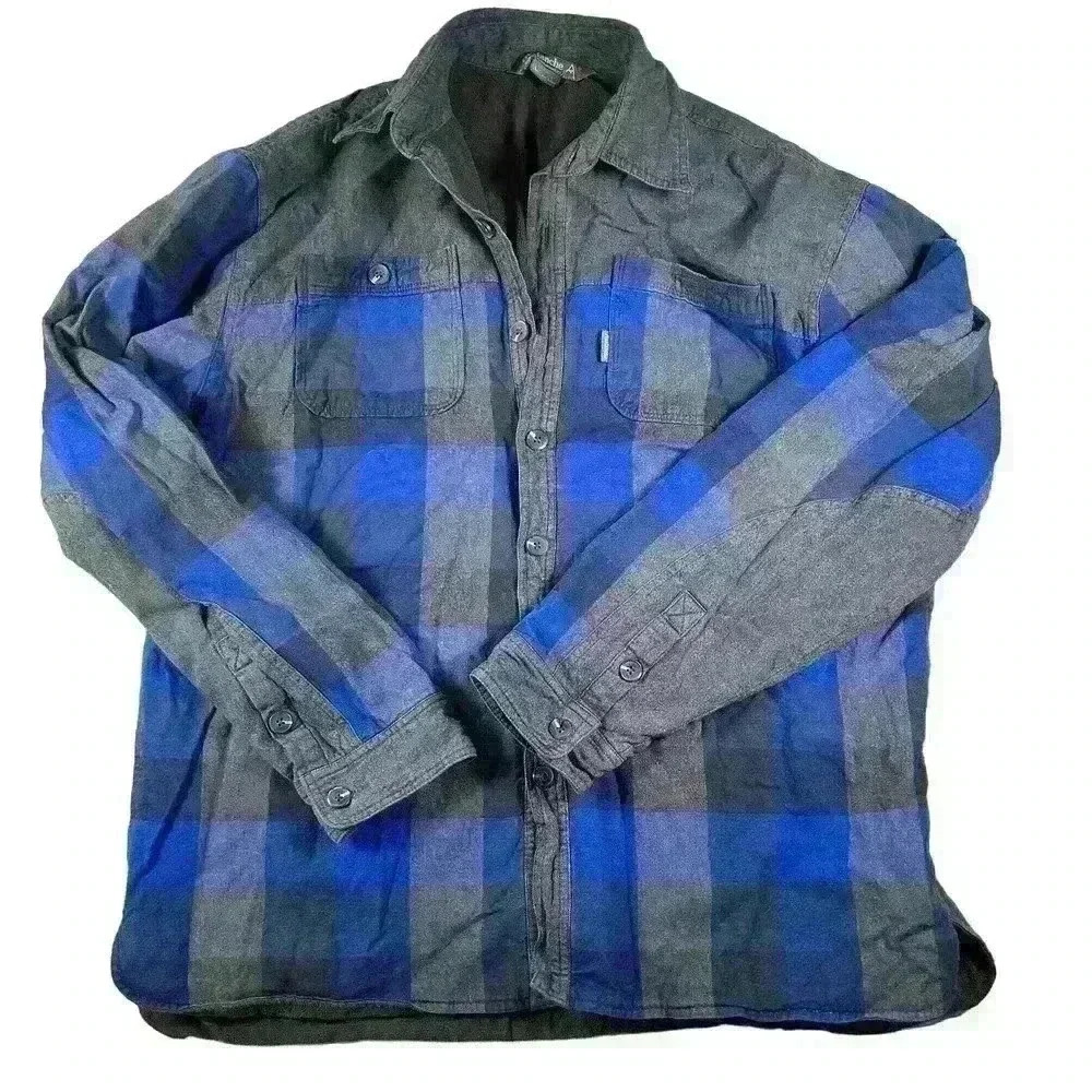 AVALANCHE Cotton Fleece Lined Blue Plaid Flannel Jacket Pockets Button Men Large